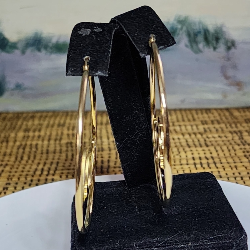Gold Stainless Steel LOVE Hoop Earrings - Picture 5 of 7